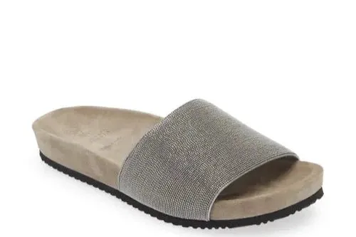 Brunello Cucinelli Women's Monil Suede Detailed Slide Sandal Slippers in Grey