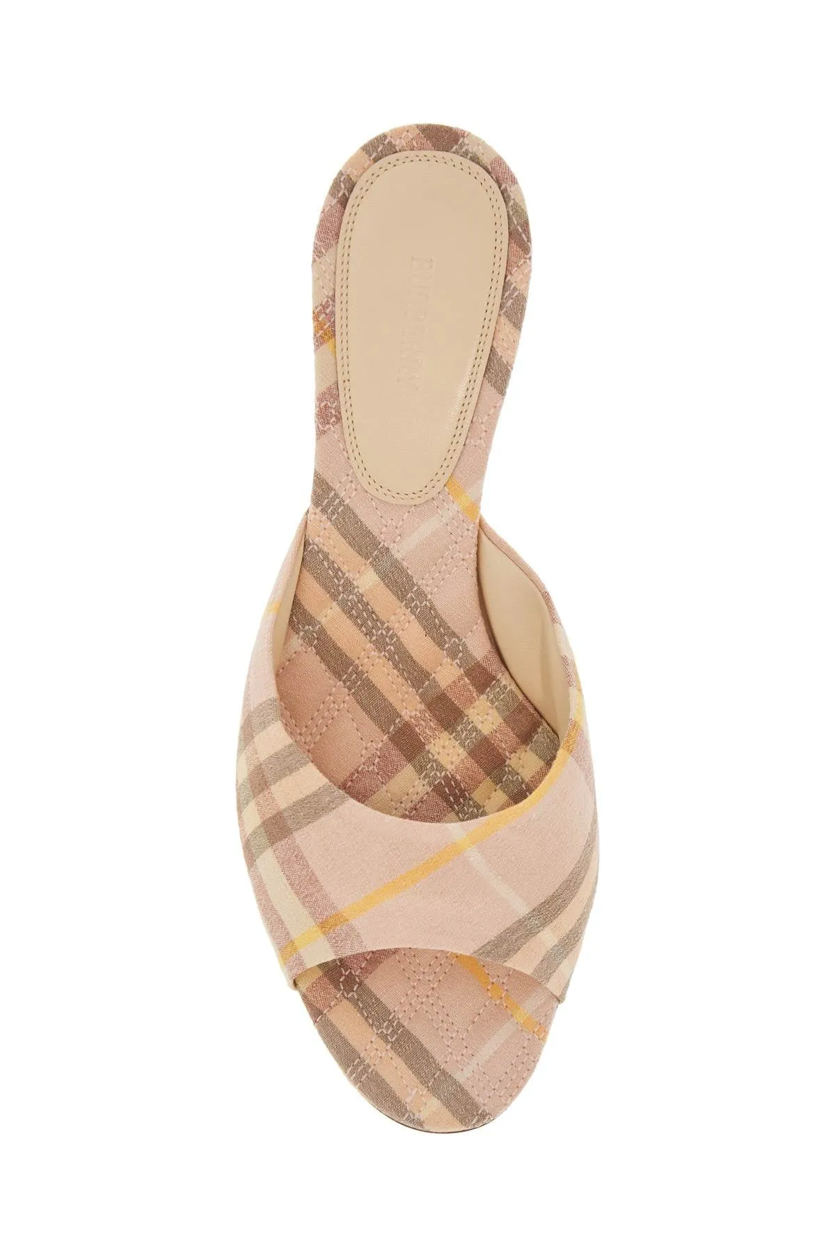 Burberry Beige Check Linen Mule Sandals With 6.5 Cm Heel Lf Mews 65 Chk 162393