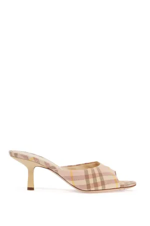 Burberry Beige Check Linen Mule Sandals With 6.5 Cm Heel Lf Mews 65 Chk 162393