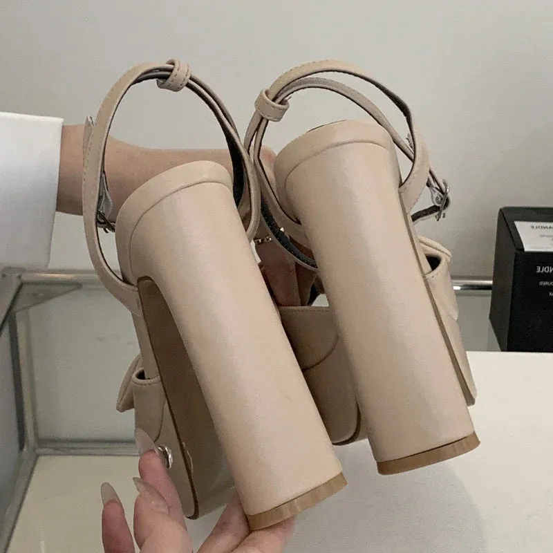 Butterfly-knot Square Toe Platform Heels Shoes