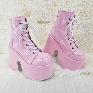 Camel 203 Pink Hologram Lace Up Goth Platform Ankle Boot  - Demonia Direct