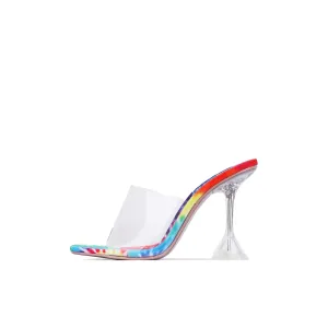 Cape Robbin Women's MADRID square open toe Heeled Sandals Tie Die Mules CLEAR
