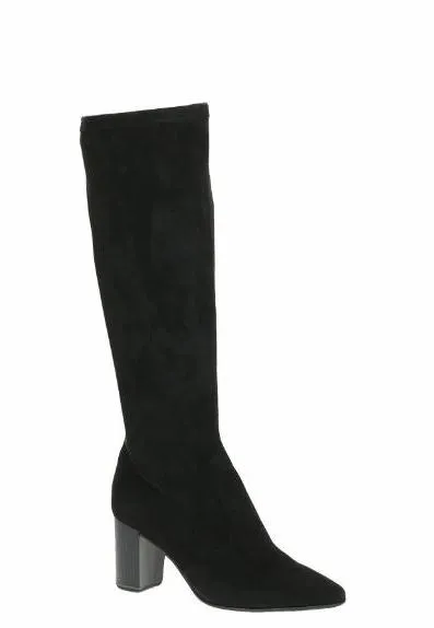 Caprice Black Suede Stretch  Point Toe Knee Boot