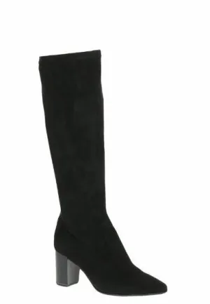 Caprice Black Suede Stretch  Point Toe Knee Boot