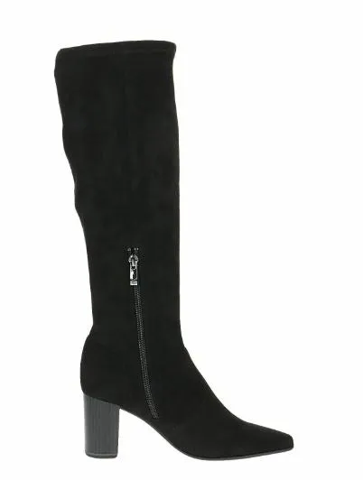Caprice Black Suede Stretch  Point Toe Knee Boot
