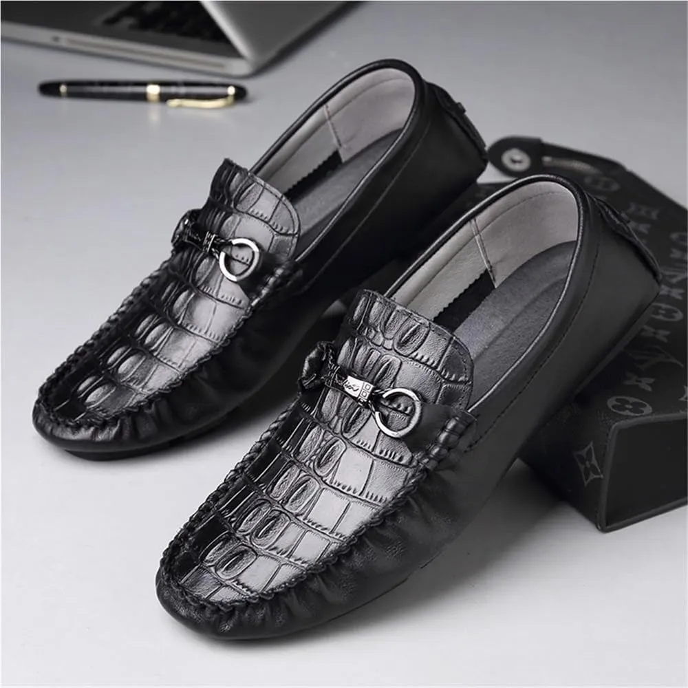 Casual Loafers for Mens Vegan Leather Evening Round Toe Wedding Non Slip Low Top Block Heel Anti-Slip Shoe Slip On