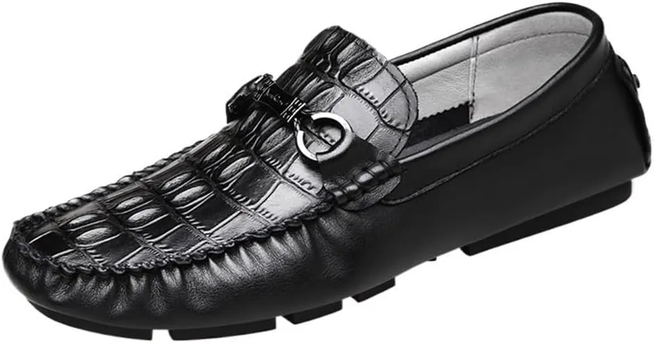Casual Loafers for Mens Vegan Leather Evening Round Toe Wedding Non Slip Low Top Block Heel Anti-Slip Shoe Slip On