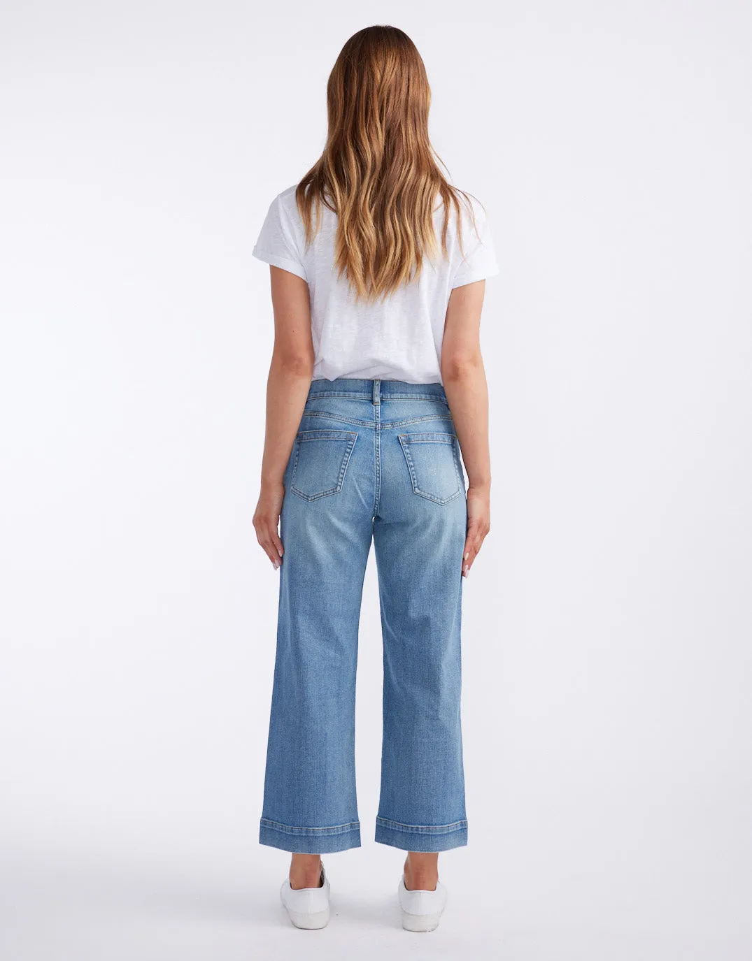Catalina Cropped Wide Leg Jeans - Mid Wash