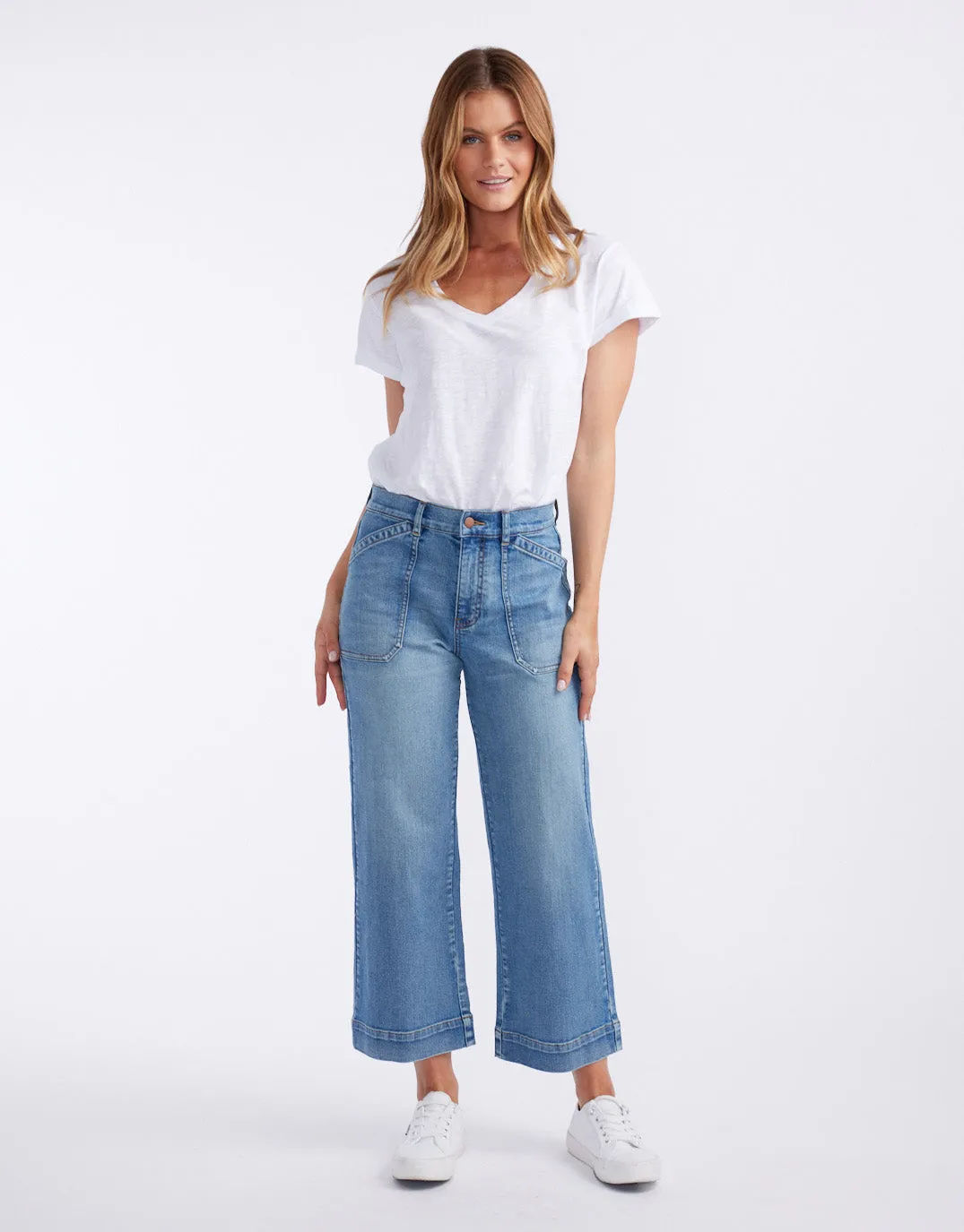 Catalina Cropped Wide Leg Jeans - Mid Wash