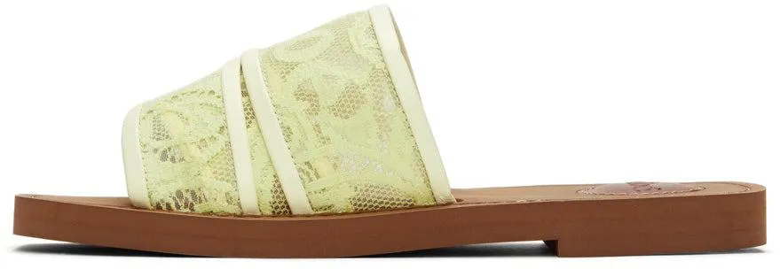ChloÃ© Yellow Lace Woody Flat Mules