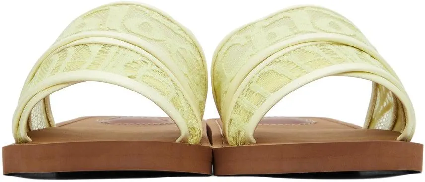 ChloÃ© Yellow Lace Woody Flat Mules
