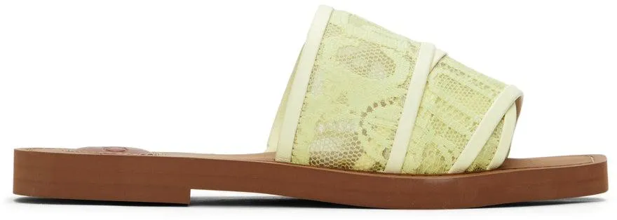 ChloÃ© Yellow Lace Woody Flat Mules