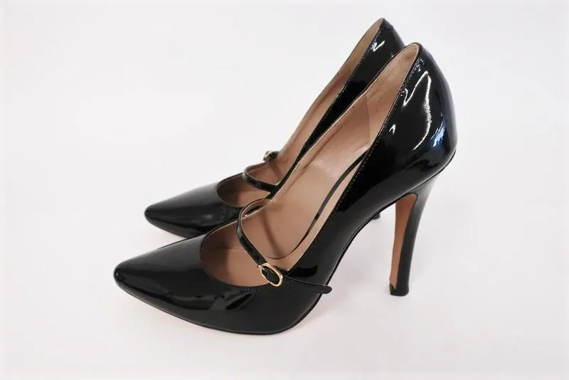 Chloe Mary Jane Pumps Black Patent Leather Heel Size 36