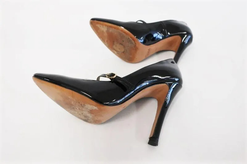 Chloe Mary Jane Pumps Black Patent Leather Heel Size 36