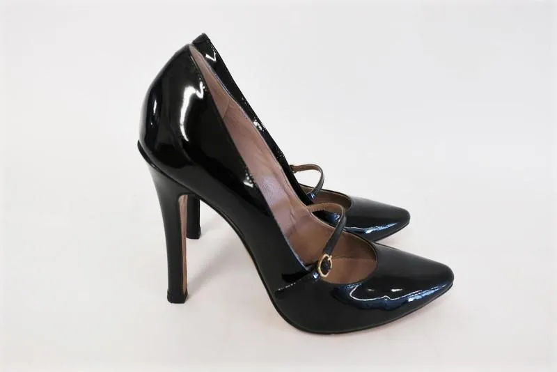 Chloe Mary Jane Pumps Black Patent Leather Heel Size 36