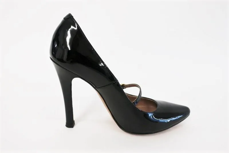 Chloe Mary Jane Pumps Black Patent Leather Heel Size 36