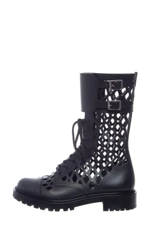 Christian Dior Black Leather Lasercut Combat Boots SZ 40