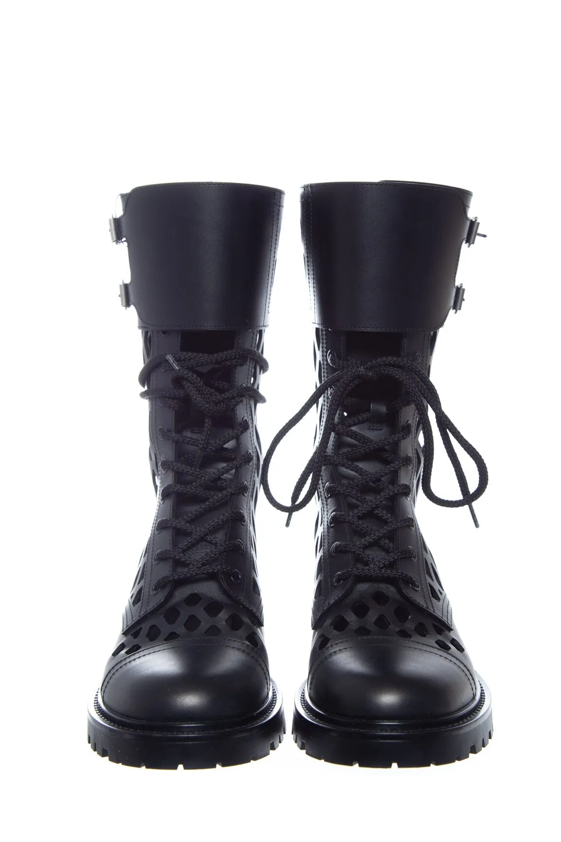 Christian Dior Black Leather Lasercut Combat Boots SZ 40