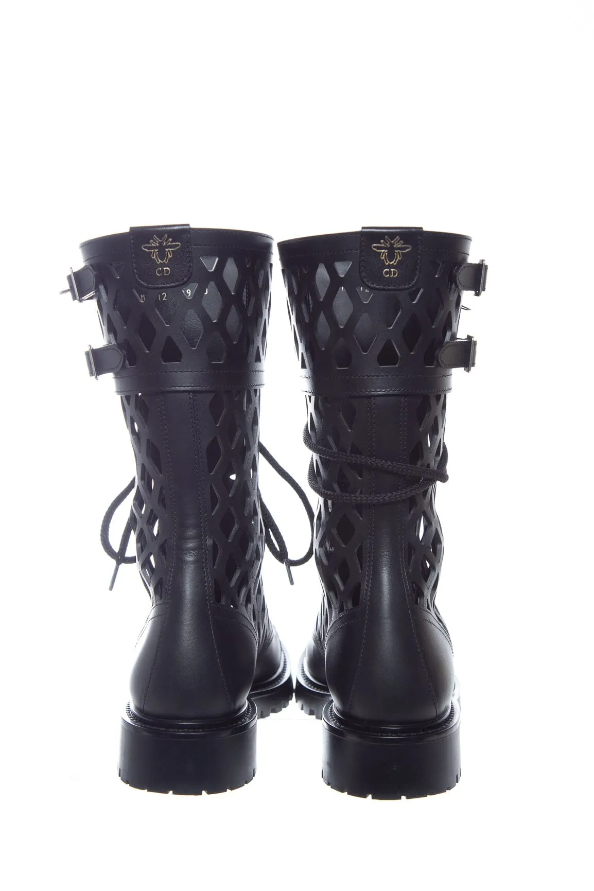 Christian Dior Black Leather Lasercut Combat Boots SZ 40