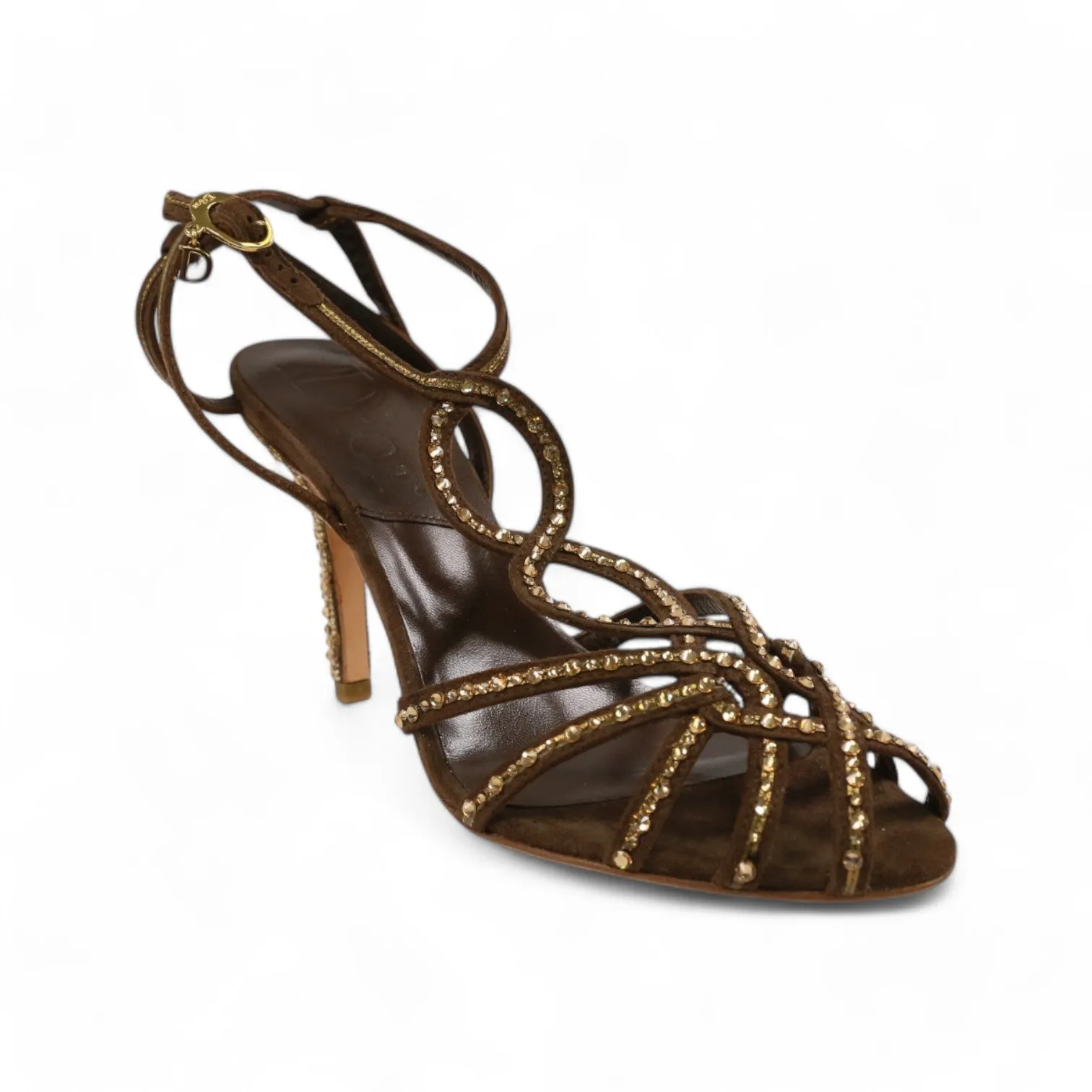 Christian Dior Downtown Women's Shoes Suede / Calf-Skin Leather Crystalized Sandals (CDWCRY39)
