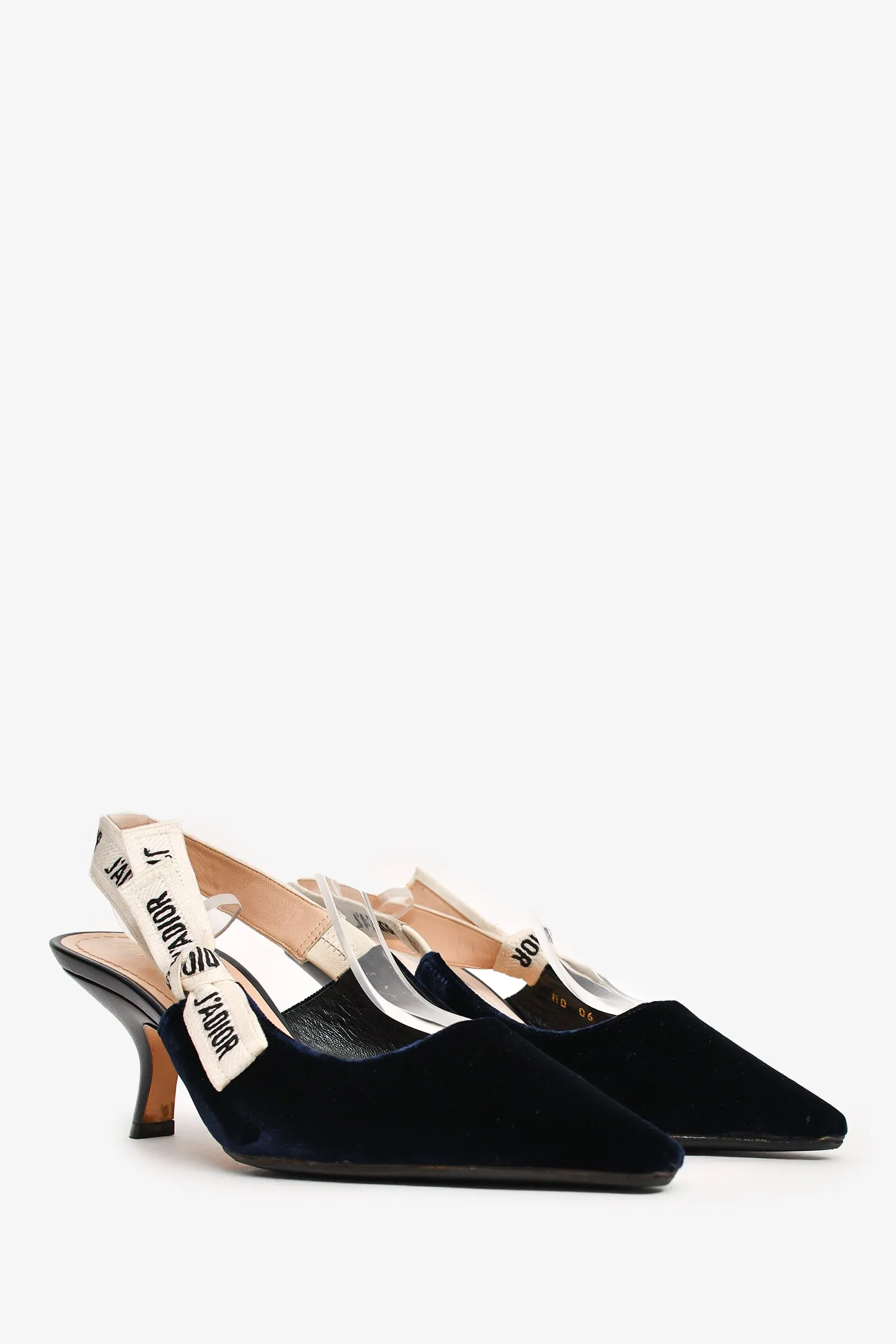 Christian Dior Navy Velvet J'Adior Kitten Heels Size 37.5