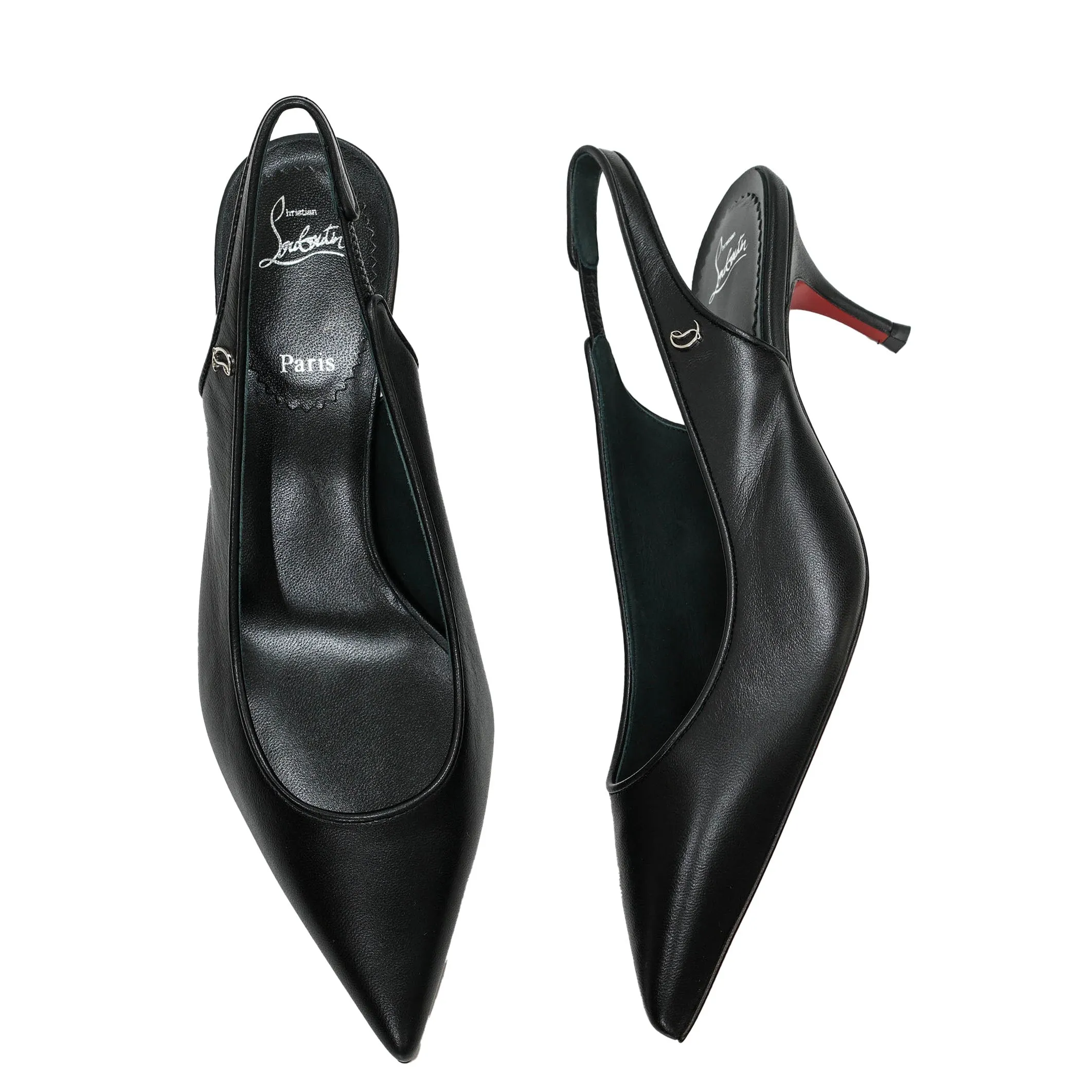 Christian Louboutin Women's Black Leather Slingback Kate55 40% OFF