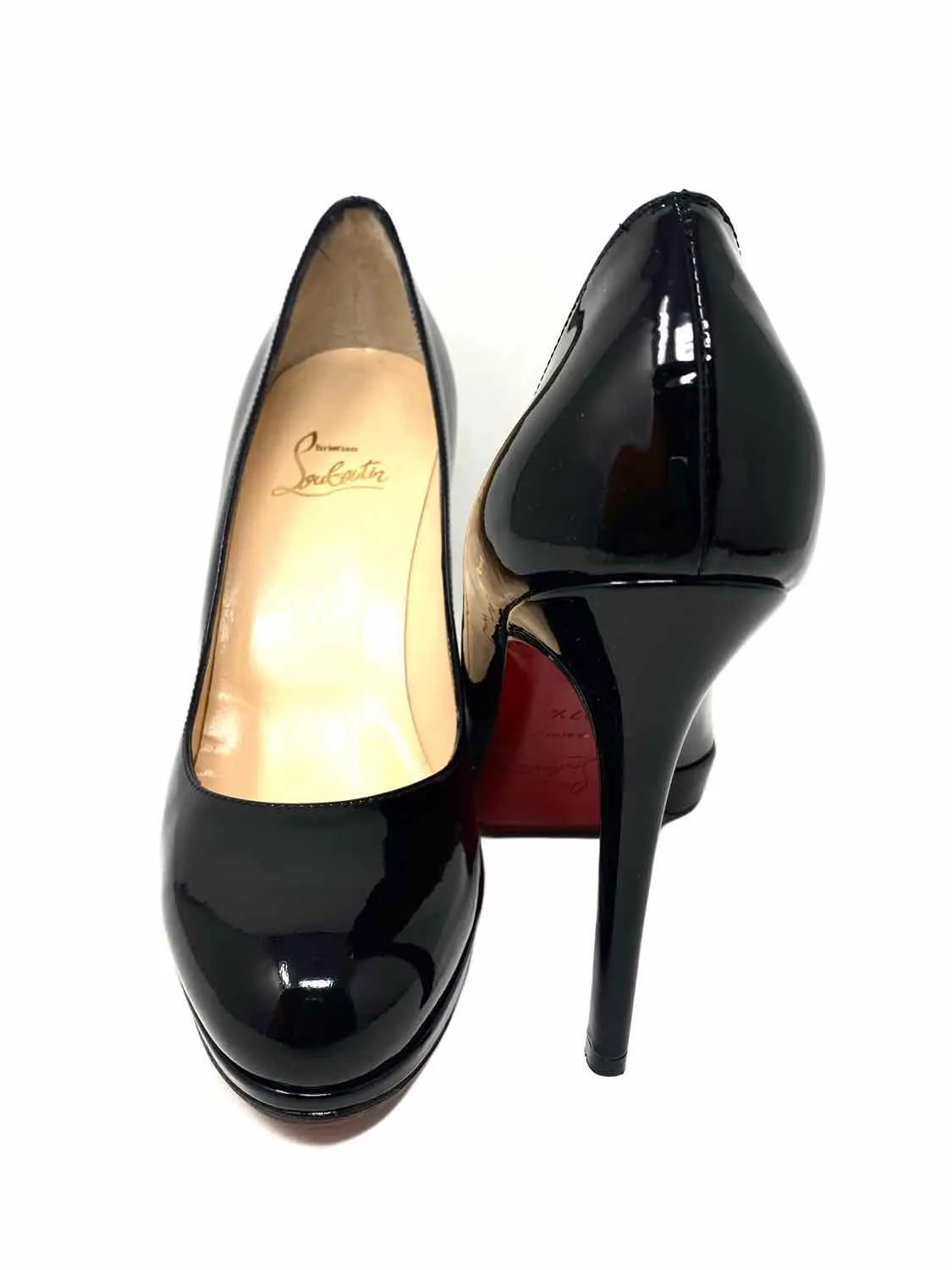 Christian Louboutin Women's Black Platform Patent Leather Size 37.5/7 Pumps