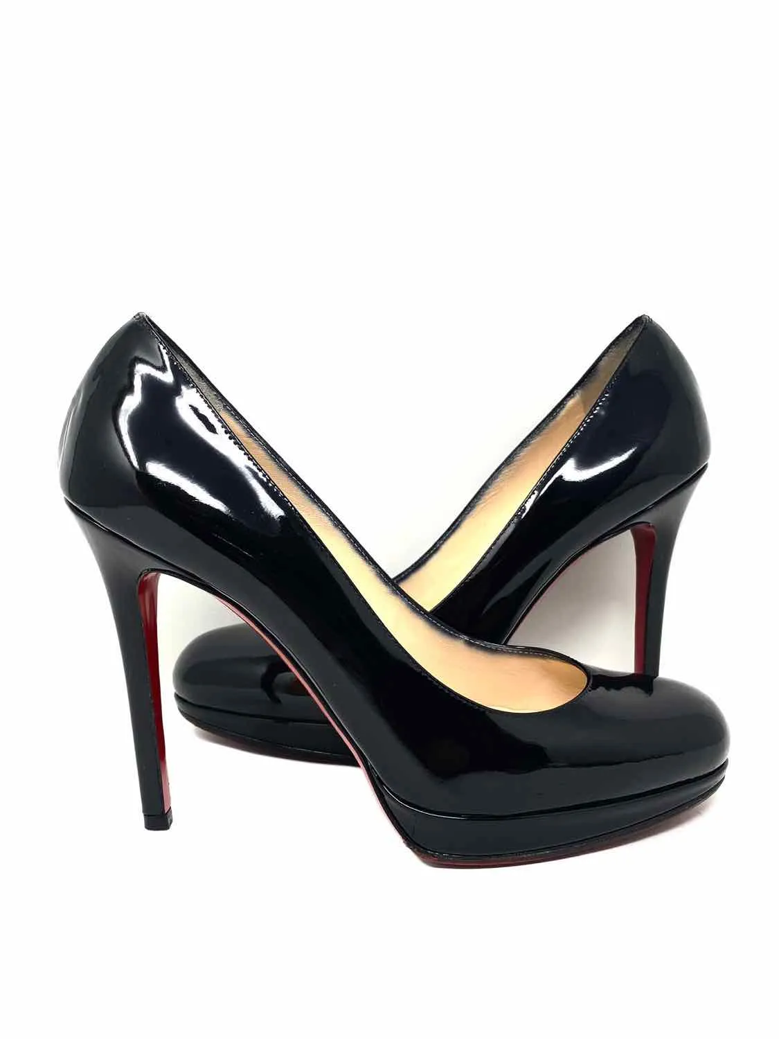 Christian Louboutin Women's Black Platform Patent Leather Size 37.5/7 Pumps