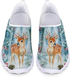 Christmas Roading Running Shoes Breathable Mesh Outdoor Walking Shoes Slip On Loafer Shoes Size 5.5-11.5