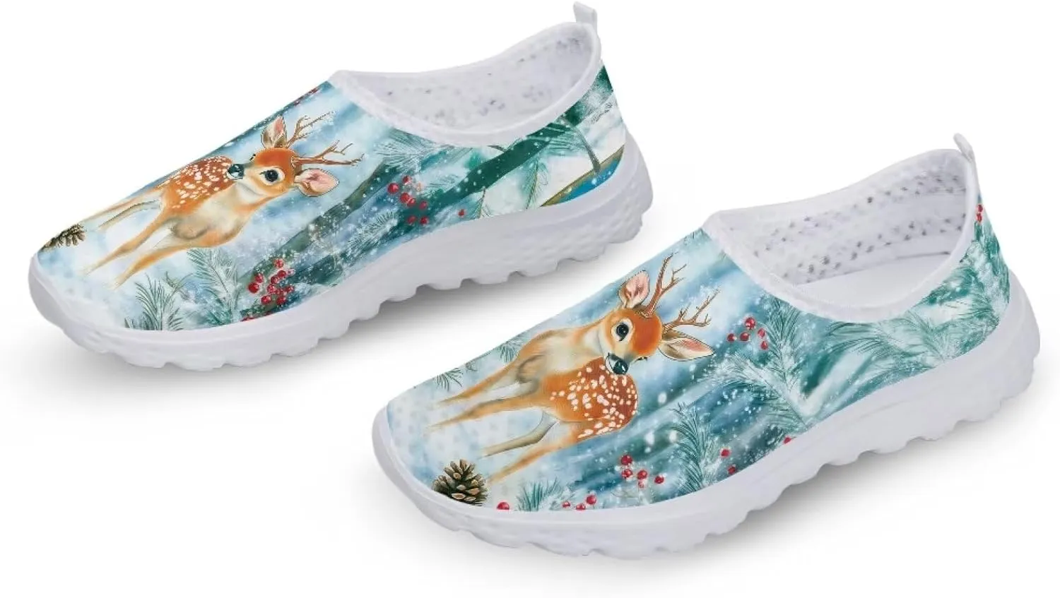 Christmas Roading Running Shoes Breathable Mesh Outdoor Walking Shoes Slip On Loafer Shoes Size 5.5-11.5