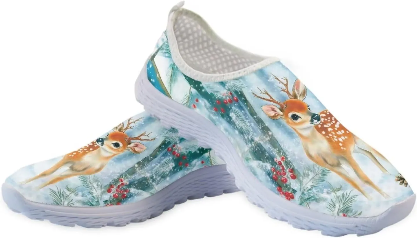 Christmas Roading Running Shoes Breathable Mesh Outdoor Walking Shoes Slip On Loafer Shoes Size 5.5-11.5
