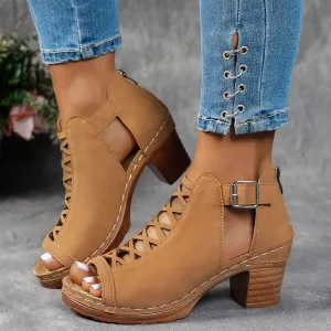 Chunky Block Heel Sandals for Women Dressy,Open Toe Slingback Strappy Heels for Women Sexy Back Zipper Ladies Cutout Dress Shoes Holiday Party Wedding Summer Ankle Booties