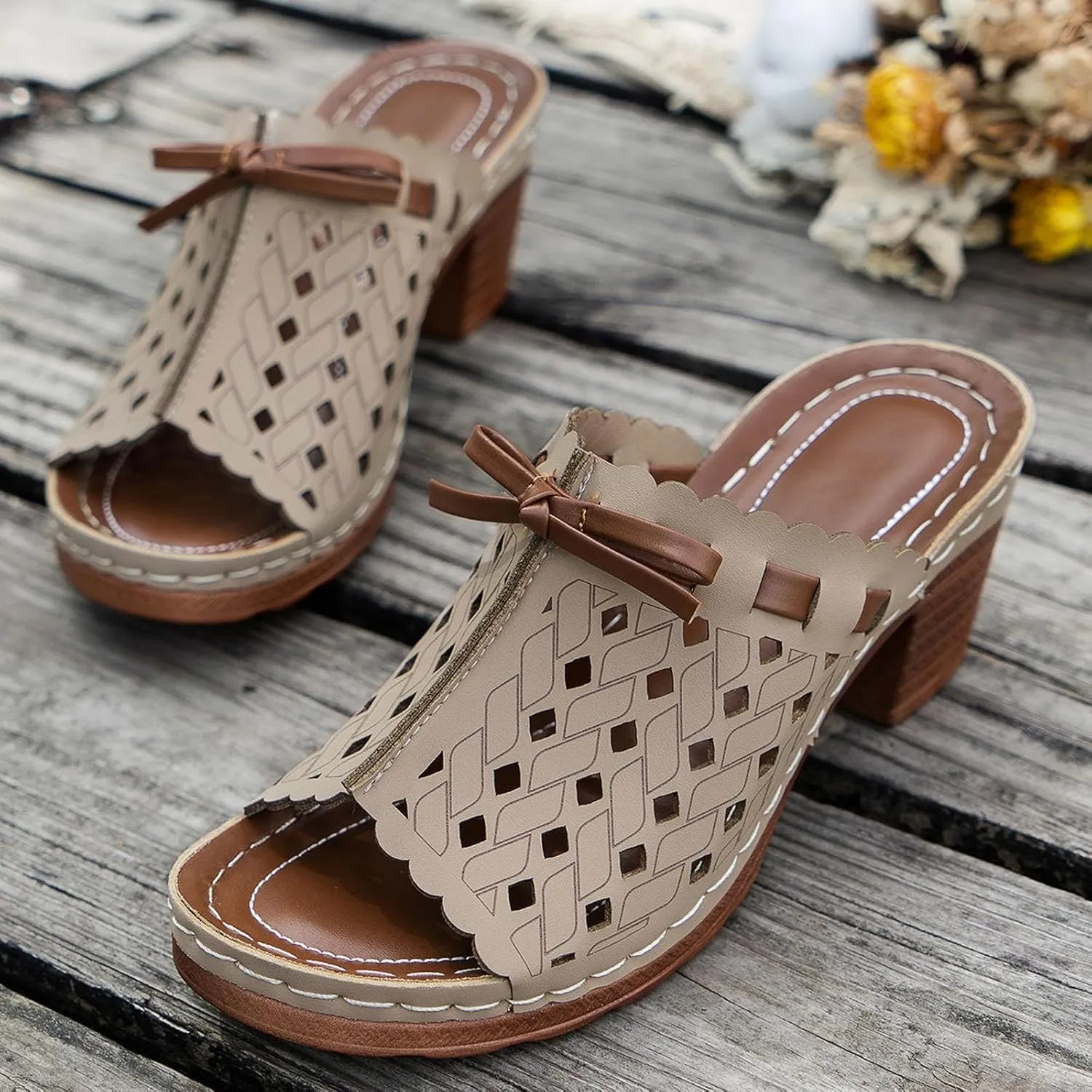 Chunky Heels for Women Wedge Siides Sandals Platform Open Toe Heels Slippers Slip on Elastic Band Wedges Shoes