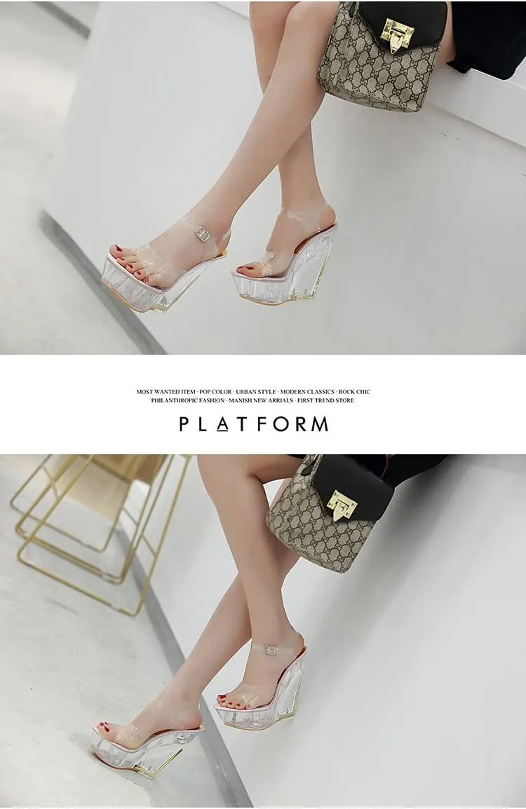 Clear Wedges Sexy Ankle Strap High Heels
