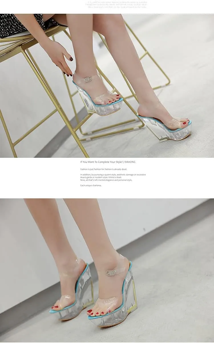Clear Wedges Sexy Ankle Strap High Heels