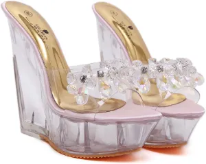 Clear Wedges Sexy Slip On Heels with Crystals