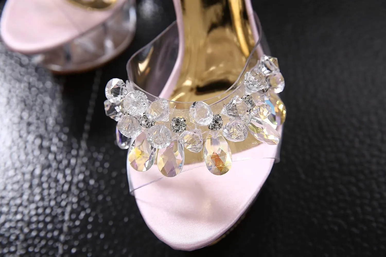 Clear Wedges Sexy Slip On Heels with Crystals