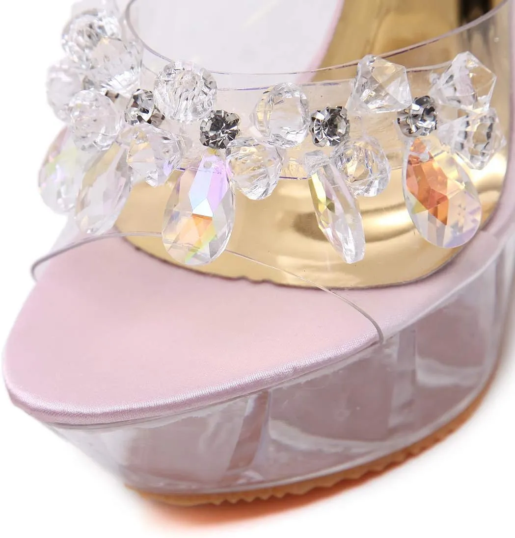 Clear Wedges Sexy Slip On Heels with Crystals