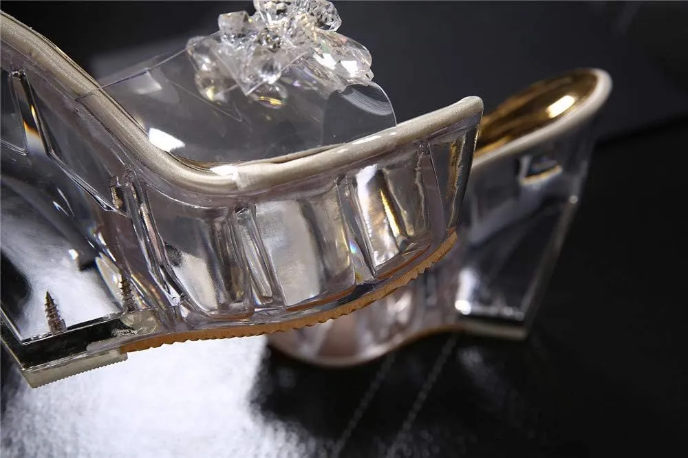 Clear Wedges Sexy Slip On Heels with Crystals
