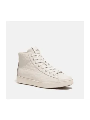 Coach Women's C204 Hightop Signature Leather Sneakers Chalk FG1851