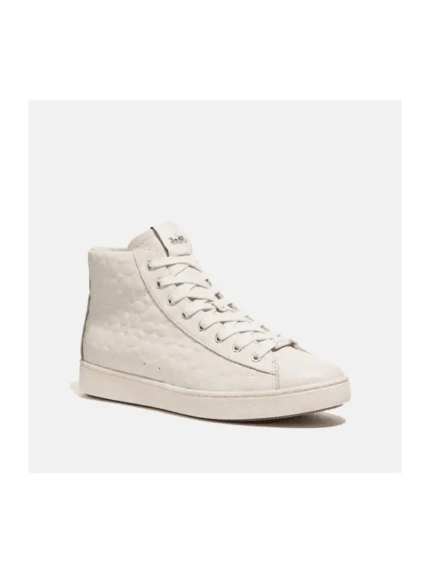 Coach Women's C204 Hightop Signature Leather Sneakers Chalk FG1851