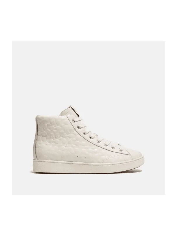 Coach Women's C204 Hightop Signature Leather Sneakers Chalk FG1851