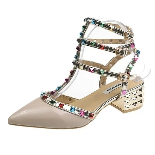 Colorful Rivet Office Women Sandals Casual Fashion High Heels Ladies