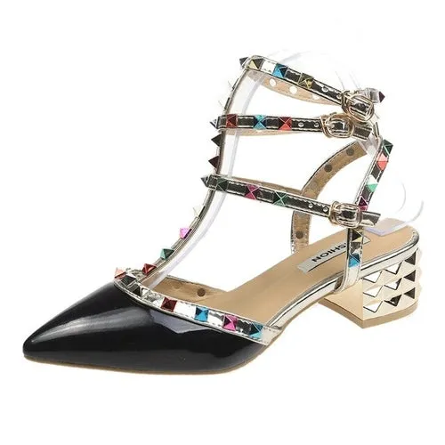 Colorful Rivet Office Women Sandals Casual Fashion High Heels Ladies