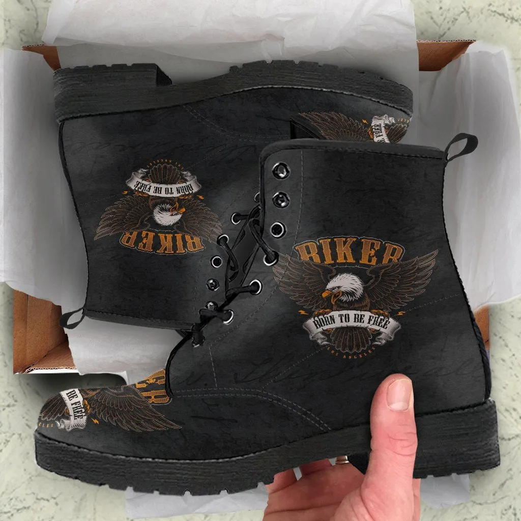 Combat Boots - Biker Boots #11 | Women's Black Hipster Boots, Vegan Leather Lace Up Boots, Men's Leather Boots, Custom Shoes