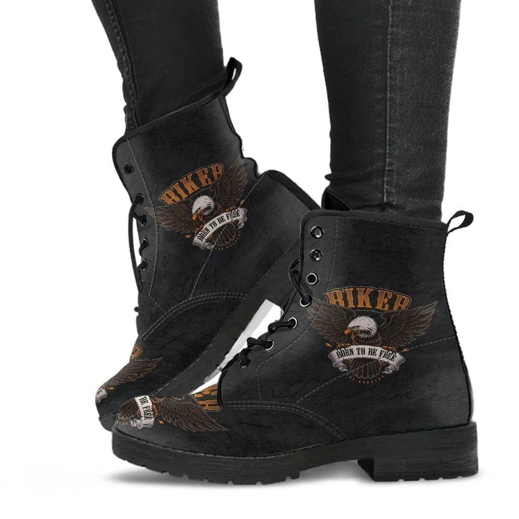 Combat Boots - Biker Boots #11 | Women's Black Hipster Boots, Vegan Leather Lace Up Boots, Men's Leather Boots, Custom Shoes