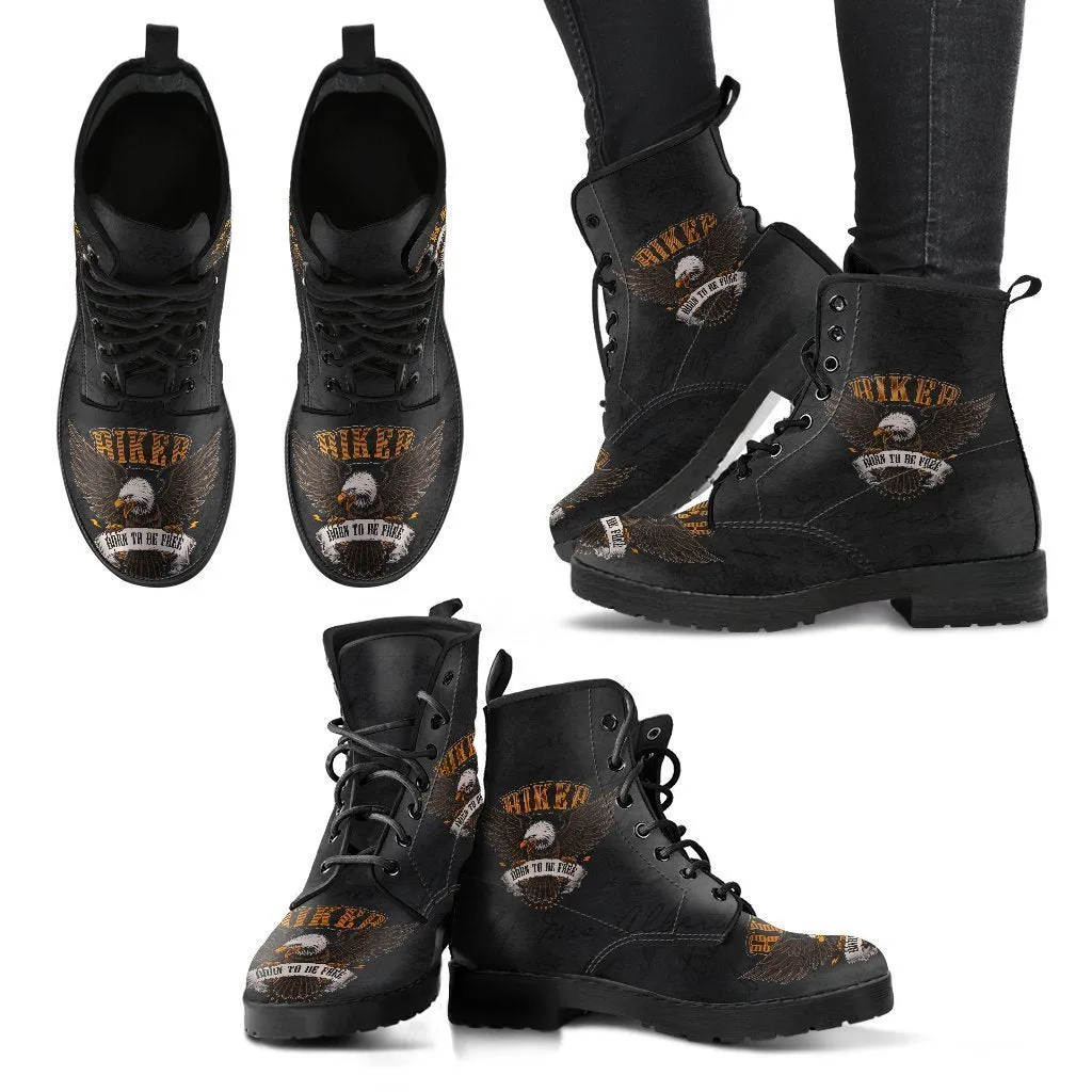 Combat Boots - Biker Boots #11 | Women's Black Hipster Boots, Vegan Leather Lace Up Boots, Men's Leather Boots, Custom Shoes