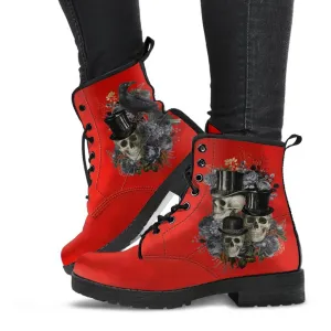 Combat Boots - Goth Shoes #13 Simply Red | Vegan Leather Lace Up Boots, Handmade Lace Up Boots, Women's Boots, Custom Shoes, Vegan Shoes