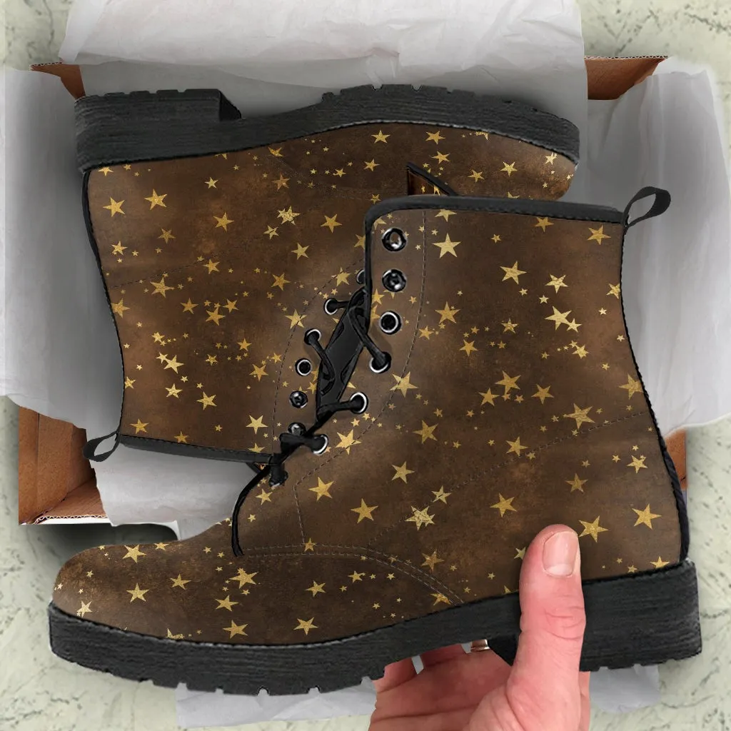 Combat Boots-Rugged Look Distressed Brown Galaxy, Custom Shoes, Hippie Boots, Lace Up Boots, 90s Boots,  Brown Lace Up Boots