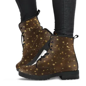 Combat Boots-Rugged Look Distressed Brown Galaxy, Custom Shoes, Hippie Boots, Lace Up Boots, 90s Boots,  Brown Lace Up Boots